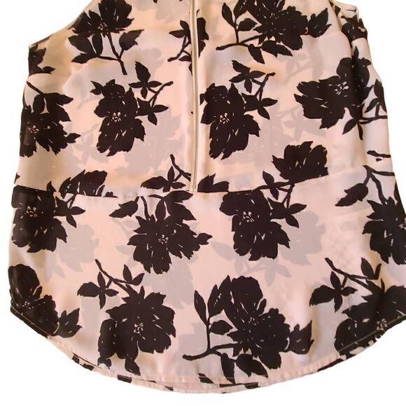 MICHAEL Michael Kors Black White Print Sleeveless Zip Front Floral Blouse Medium - Picture 5 of 15